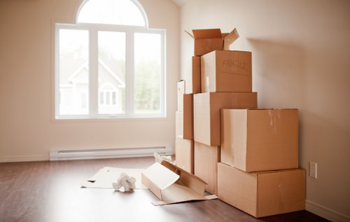 Packed storage boxes and furniture in a Bankside self storage unit
