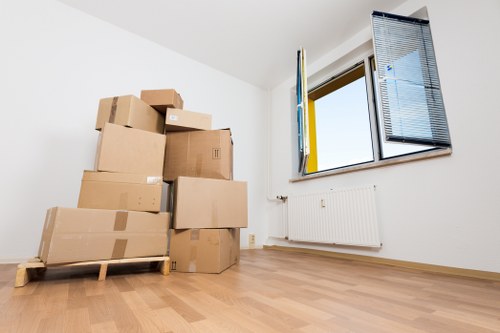 Boxes and furniture prepared for temporary storage in Bankside