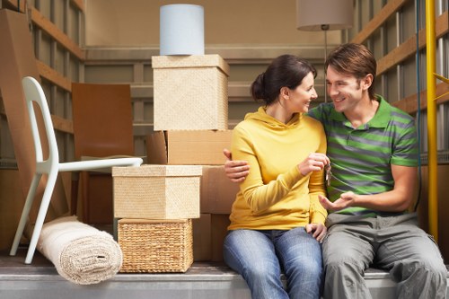 Packed boxes and furniture ready for Bankside removals